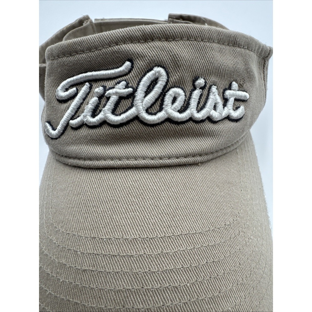 Vintage Titleist Visor Logo Adjustable Strapback Khaki Tan White Black Spell Out - Picture 7 of 9